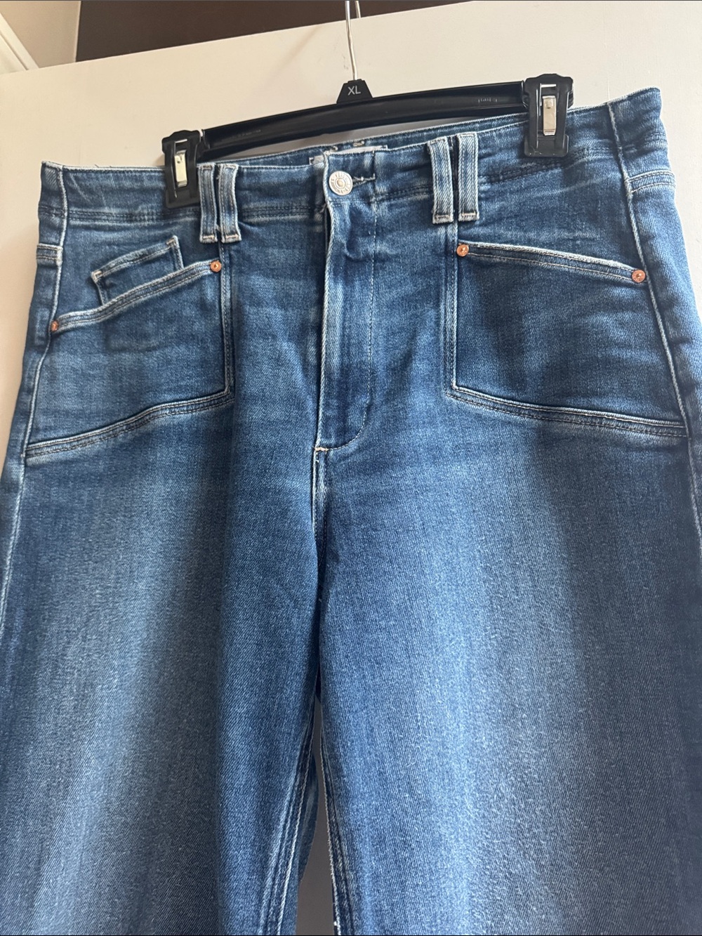 PAIGE Mid Blue Wide-Leg Jeans with Raw Hem - Picture 3 of 4